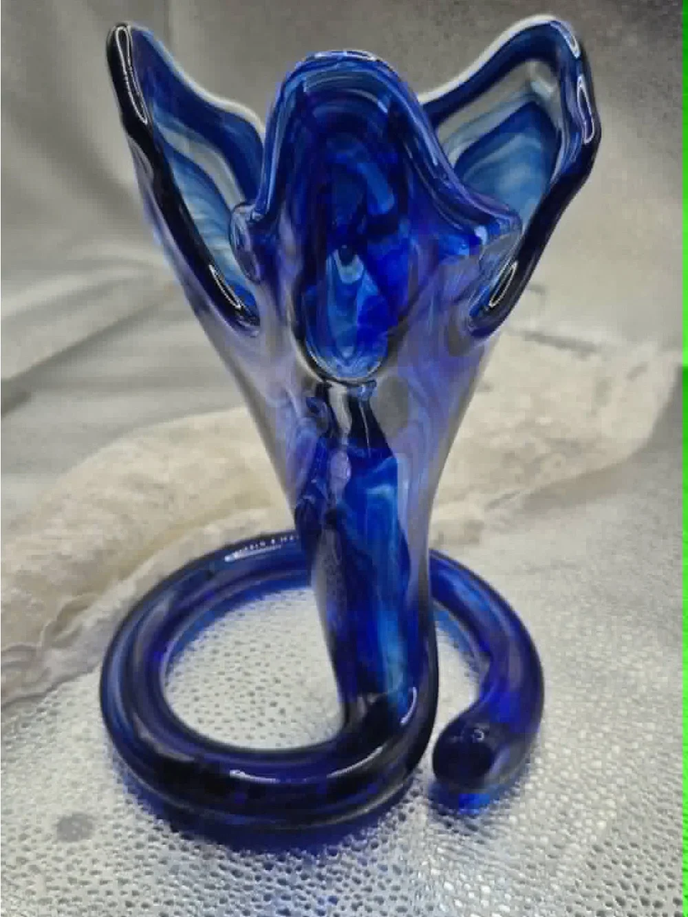 Vintage MCM Cobalt Blue Art Glass Trumpet Vase Swung Design by Sooner / Ozark Co